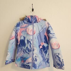 Roxy Girls Size‎ 14/XL Abstract Blue and Pink Faux Fur Snow Jacket New with Tags